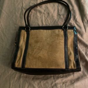 Suede laptop tote with brown accents